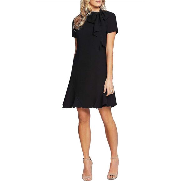 CECE Chic Neck Bow Tie Short Sleeve Flounce LBD Dress 2 US Nordstrom New - Picture 3 of 6